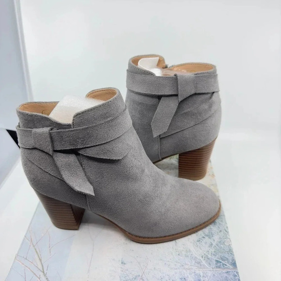 PiePieBuy Tie Knot Chelsea Pump Ankle Boots Closed Toe Faux Suede Gray Size 5.5 - Picture 3 of 8